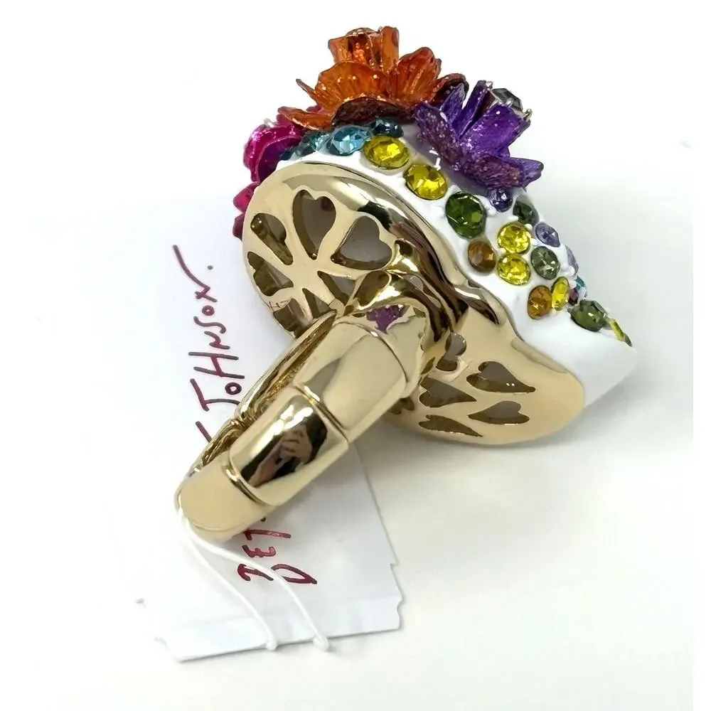 Betsey Johnson Sugar Skull Stretch Ring Day Of The Dead Goth Crystals NO BOX